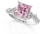 White gold Fancy Pink Princess Cut Diamond Scattered Round Accent Ring with Prong Setting_25