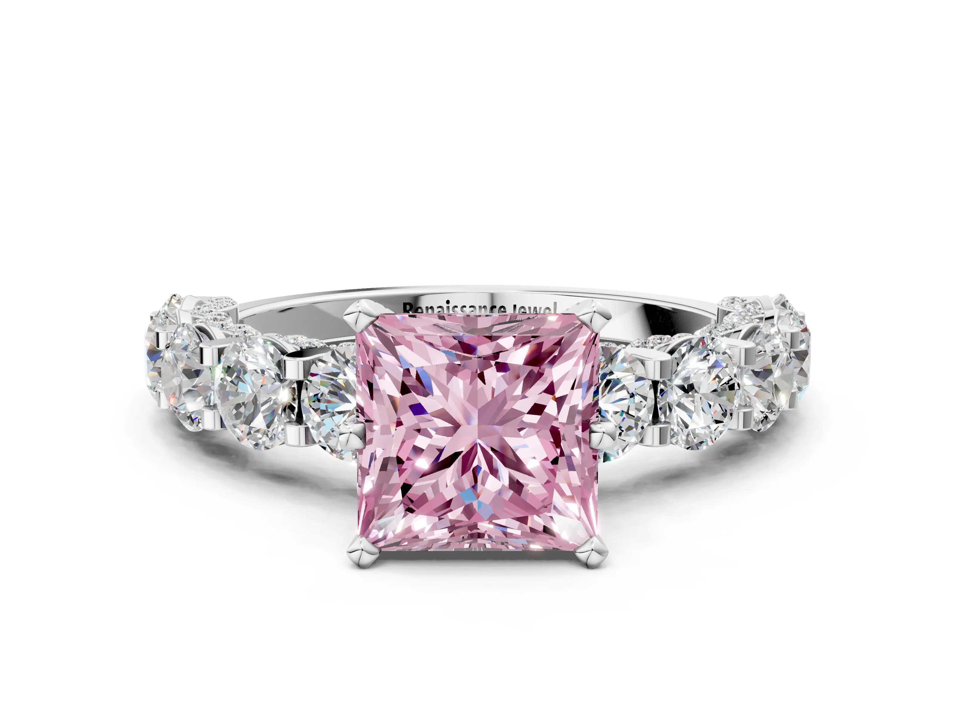 White gold Fancy Pink Princess Cut Diamond Side Stone Engagement Ring with Four-Prong Setting_36