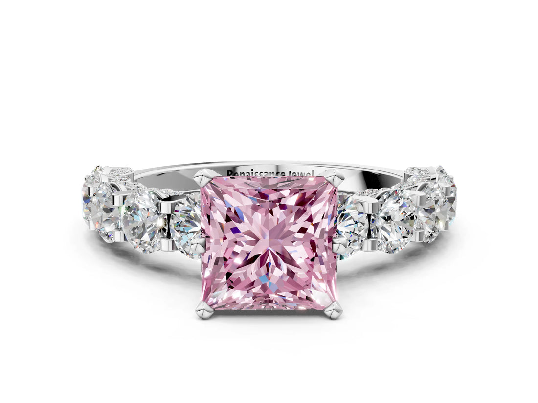 White gold Fancy Pink Princess Cut Diamond Side Stone Engagement Ring with Four-Prong Setting_36