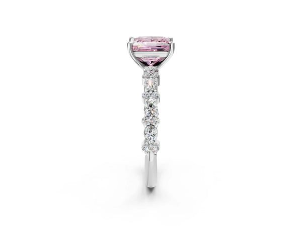 Platinum Princess Cut Pear Side Stone Engagement Ring Setting for Fancy Pink Center