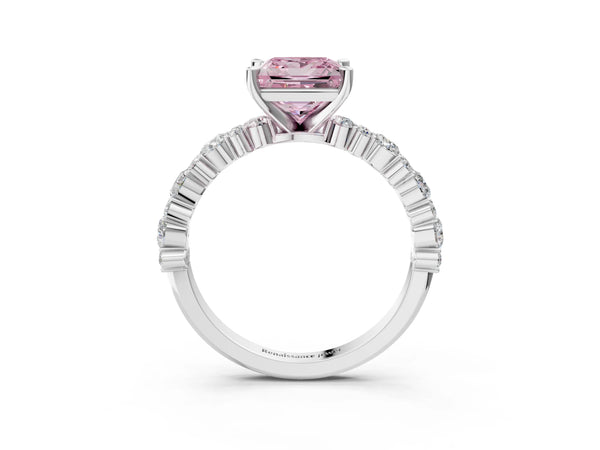 Platinum Princess Cut Pear Side Stone Engagement Ring Setting for Fancy Pink Center