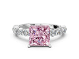 White gold Fancy Pink Princess Cut Diamond Side Stone Solitaire Ring with Round  and Four-Prong Setting_89