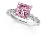 White gold Fancy Pink Princess Cut Diamond Side Stone Solitaire Ring with Round  and Four-Prong Setting_90