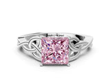 White gold Fancy Pink Princess Cut Diamond Solitaire Celtic Knot Ring with Four-Prong Setting_41