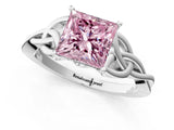 White gold Fancy Pink Princess Cut Diamond Solitaire Celtic Knot Ring with Four-Prong Setting_42