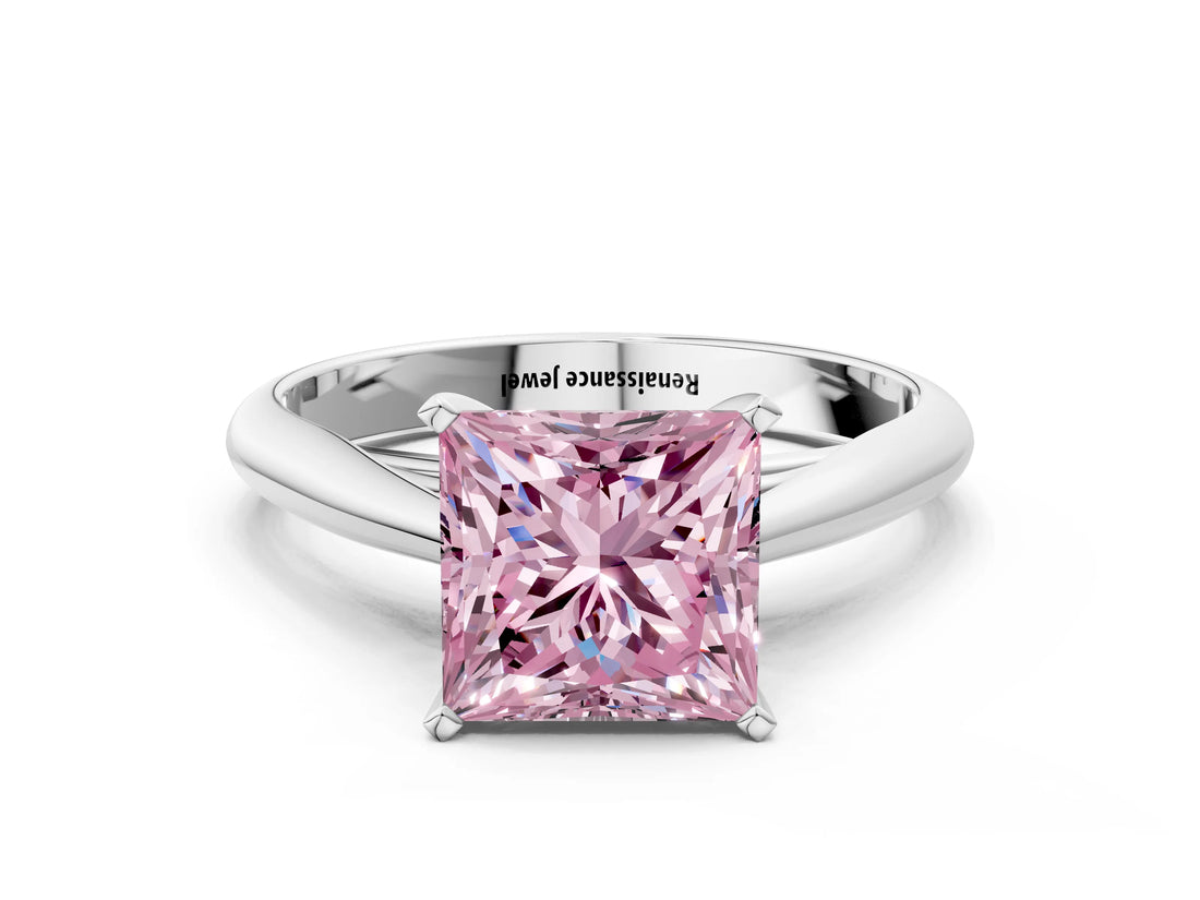 White gold Fancy Pink Princess Cut Diamond Solitaire Engagement Ring with Cathedral Setting and Four-Prong Mount_53