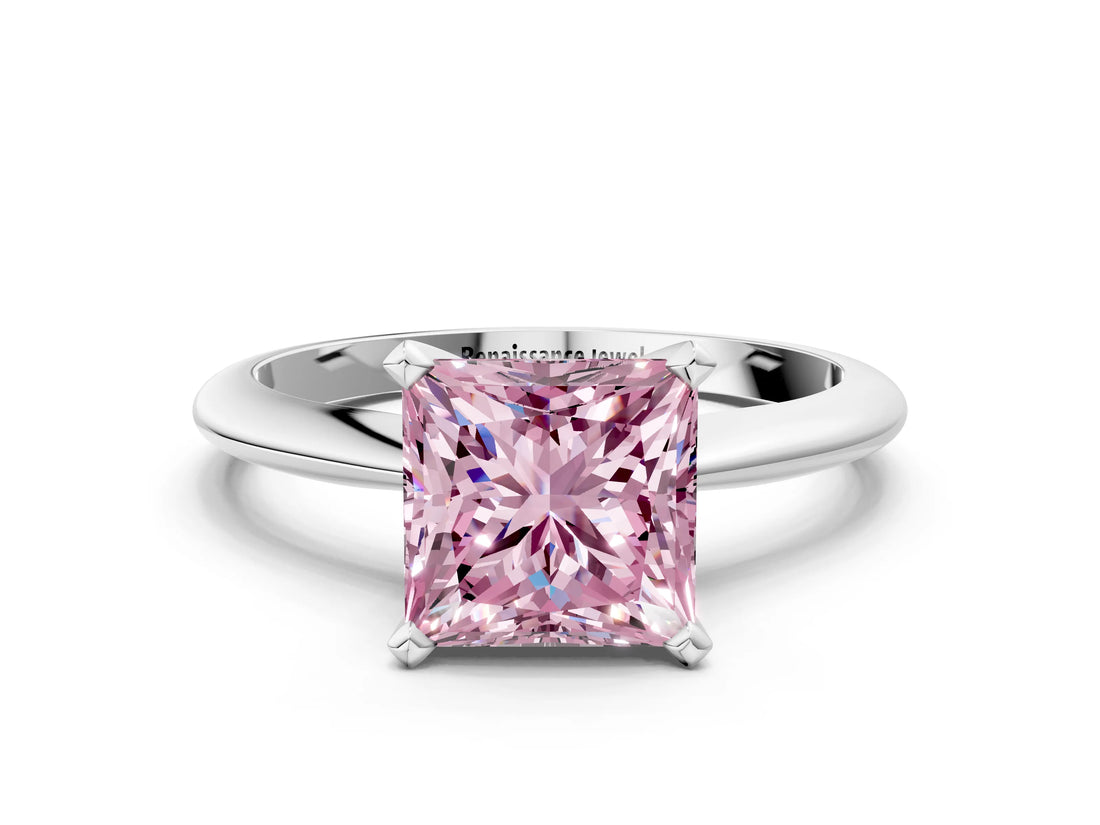 White gold Fancy Pink Princess Cut Diamond Solitaire Engagement Ring with Classic Band and Four-Prong Setting_29