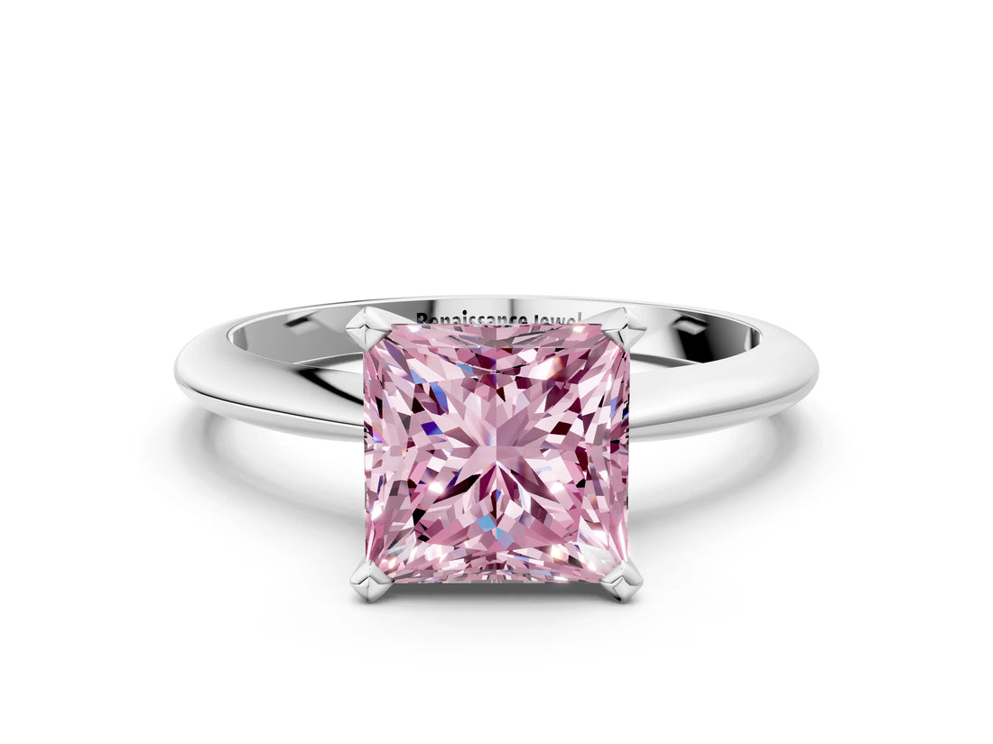 White gold Fancy Pink Princess Cut Diamond Solitaire Engagement Ring with Classic Band and Four-Prong Setting_60