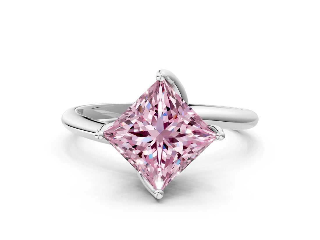White gold Fancy Pink Princess Cut Diamond Solitaire Engagement Ring with Four-Prong Setting and Classic Band_20