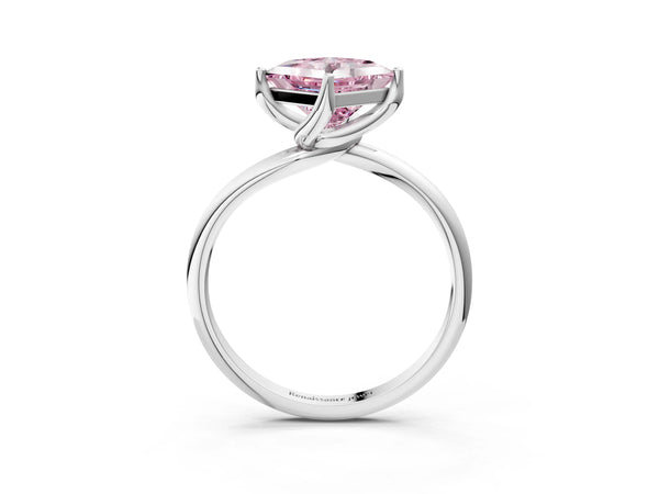 Platinum Princess Cut Bypass Solitaire Engagement Ring Setting for Fancy Pink Center with Plain Band