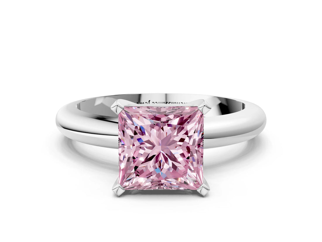 White gold Fancy Pink Princess Cut Diamond Solitaire Engagement Ring with Round Band and Four-Prong Setting_101