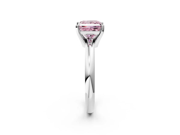 Platinum Fancy Pink Princess Cut Diamond Solitaire Engagement Ring with Round Band and Four-Prong Setting