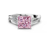 White gold Fancy Pink Princess Cut Diamond Solitaire Engagement Ring with Twisted Pavé Band and Four-Prong Setting_79