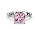 White gold Fancy Pink Princess Cut Diamond Solitaire Pavé Engagement Ring with Round Band and Prong Setting_12