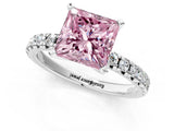White gold Fancy Pink Princess Cut Diamond Solitaire Pavé Engagement Ring with Round Band and Prong Setting_13