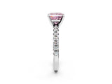 White gold Fancy Pink Princess Cut Diamond Solitaire Pavé Engagement Ring with Round Band and Prong Setting_14