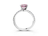 White gold Fancy Pink Princess Cut Diamond Solitaire Pavé Engagement Ring with Round Band and Prong Setting_15
