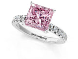 White gold Fancy Pink Princess Cut Diamond Solitaire Pavé Engagement Ring with Round Band and Prong Setting_67