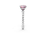 White gold Fancy Pink Princess Cut Diamond Solitaire Ring with Beaded Band and Prong Setting_121