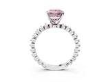 White gold Fancy Pink Princess Cut Diamond Solitaire Ring with Beaded Band and Prong Setting_122