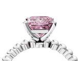 White gold Fancy Pink Princess Cut Diamond Solitaire Ring with Beaded Band and Prong Setting_123