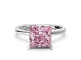 White gold Fancy Pink Princess Cut Diamond Solitaire Ring with Classic Band and Four-Prong Setting