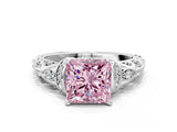 White gold Fancy Pink Princess Cut Diamond Solitaire Ring with Filigree Band and Four-Prong Setting_16