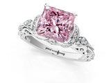 White gold Fancy Pink Princess Cut Diamond Solitaire Ring with Filigree Band and Four-Prong Setting_17