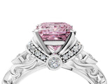 White gold Fancy Pink Princess Cut Diamond Solitaire Ring with Filigree Band and Four-Prong Setting_21