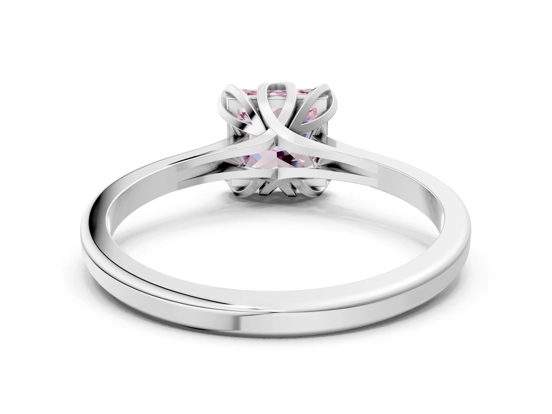 White gold Fancy Pink Princess Cut Diamond Solitaire Ring with Flower Prong Setting and Classic Band_102