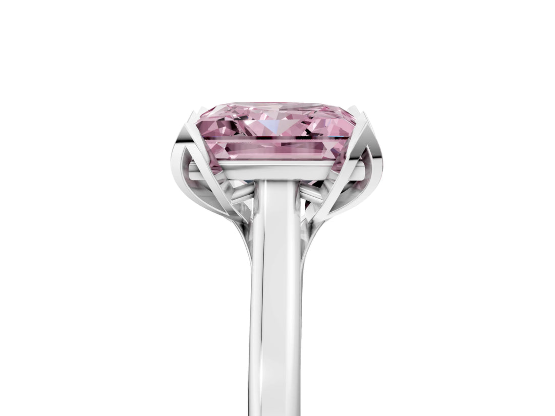 White gold Fancy Pink Princess Cut Diamond Solitaire Ring with Flower Prong Setting and Classic Band_106