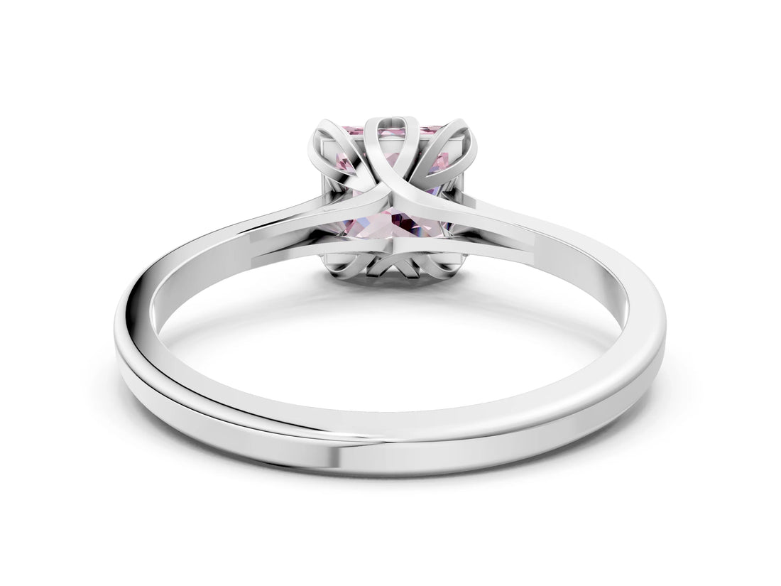 White gold Fancy Pink Princess Cut Diamond Solitaire Ring with Flower Prong Setting and Classic Band_126