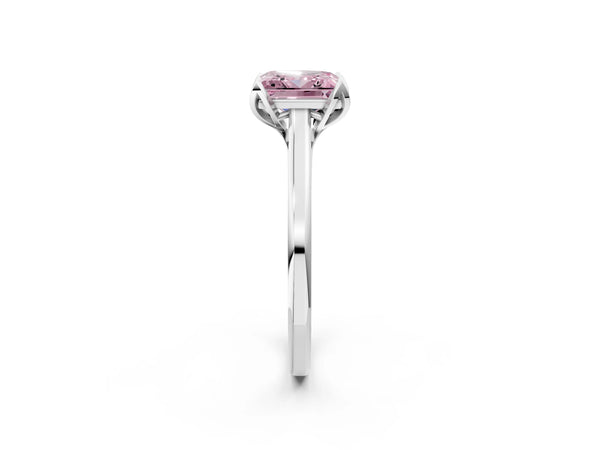 Platinum Fancy Pink Princess Cut Diamond Solitaire Ring with Flower Prong Setting and Classic Band