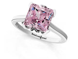 White gold Fancy Pink Princess Cut Diamond Solitaire Ring with Flower Prong Setting and Classic Band_13