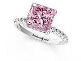 White gold Fancy Pink Princess Cut Diamond Solitaire Ring with Four-Prong Setting and Pavé Band_4