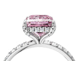 White gold Fancy Pink Princess Cut Diamond Solitaire Ring with Four-Prong Setting and Pavé Band_7