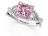 White gold Fancy Pink Princess Cut Diamond Solitaire Ring with Four-Prong Setting and Twisted Pavé Band_18