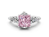 White gold Fancy Pink Princess Cut Diamond Solitaire Ring with Hidden Halo and Pavé Band_39