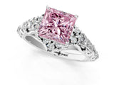 White gold Fancy Pink Princess Cut Diamond Solitaire Ring with Hidden Halo and Pavé Band_40