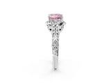 White gold Fancy Pink Princess Cut Diamond Solitaire Ring with Hidden Halo and Pavé Band_41