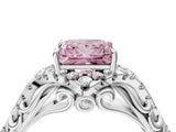 White gold Fancy Pink Princess Cut Diamond Solitaire Ring with Hidden Halo and Pavé Band_43