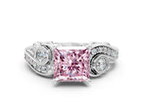 White gold Fancy Pink Princess Cut Diamond Solitaire Ring with Milgrain Pavé Band and Four-Prong Setting_53