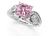 White gold Fancy Pink Princess Cut Diamond Solitaire Ring with Milgrain Pavé Band and Four-Prong Setting_54
