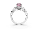 White gold Fancy Pink Princess Cut Diamond Solitaire Ring with Milgrain Pavé Band and Four-Prong Setting_56