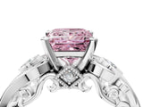 White gold Fancy Pink Princess Cut Diamond Solitaire Ring with Milgrain Pavé Band and Four-Prong Setting_57