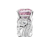 White gold Fancy Pink Princess Cut Diamond Solitaire Ring with Milgrain Pavé Band and Four-Prong Setting_58