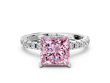 White gold Fancy Pink Princess Cut Diamond Solitaire Ring with Pavé Band and Four-Prong Setting_29