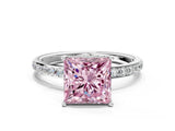 White gold Fancy Pink Princess Cut Diamond Solitaire Ring with Pavé Band and Hidden Halo_32