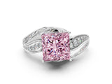 White gold Fancy Pink Princess Cut Diamond Solitaire Ring with Prong Setting and Twisted Pavé Band_24