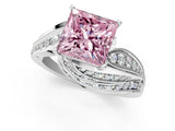 White gold Fancy Pink Princess Cut Diamond Solitaire Ring with Prong Setting and Twisted Pavé Band_25
